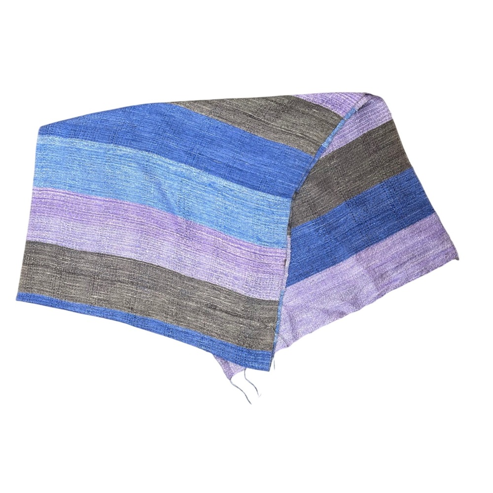 Jim Thompson 100% Silk Hand Woven Striped Scarf Shawl Blue Purple Grey Thailand